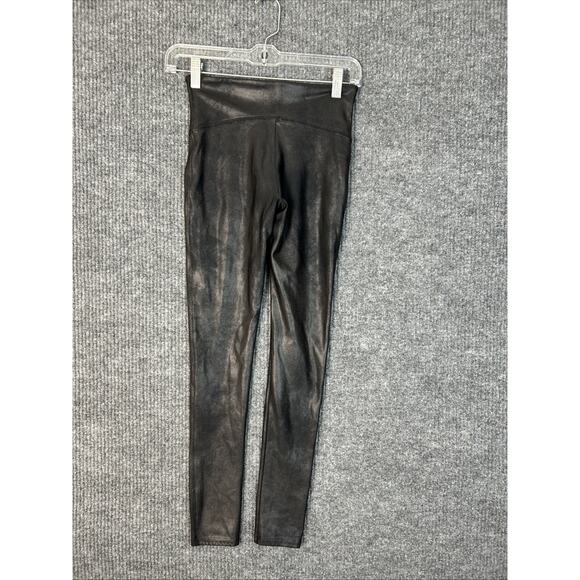 Spanx Women's Leggings Sz Small Petite Black Faux Leather Ankle Pull-On Stretch - Picture 2 of 8